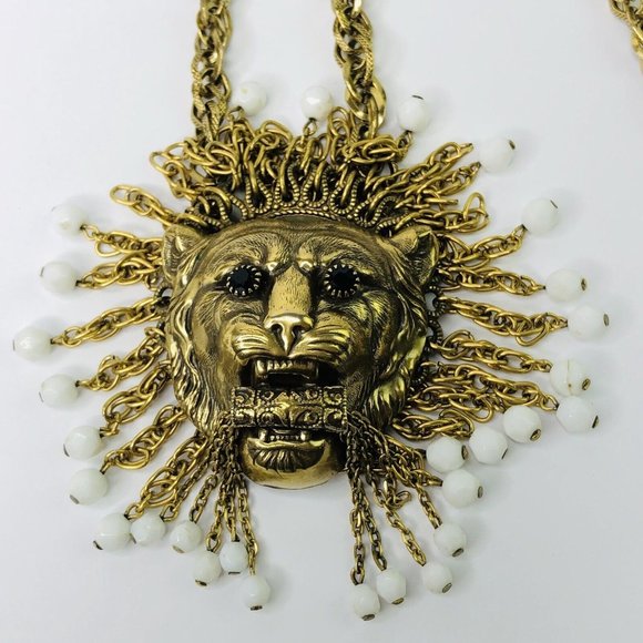 Majestic Gold and White Lion Necklace - Picture 8 of 10